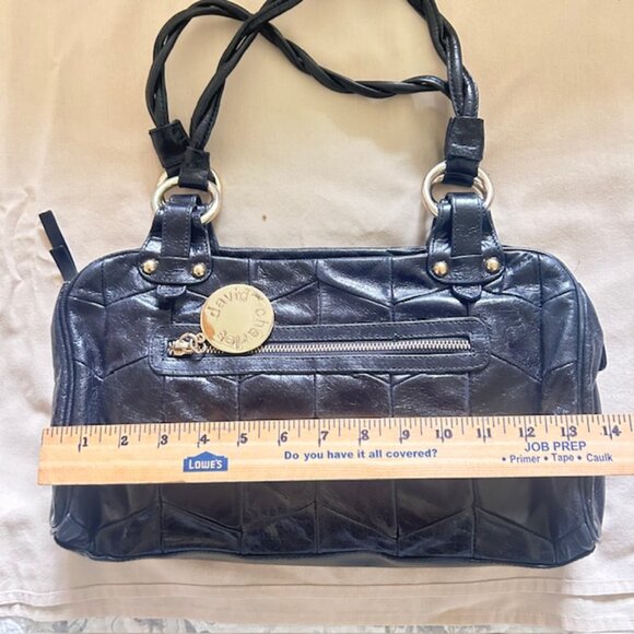 Charles David Handbag Purse Black Chevron Stitched Twisted Handles Read - Picture 10 of 11